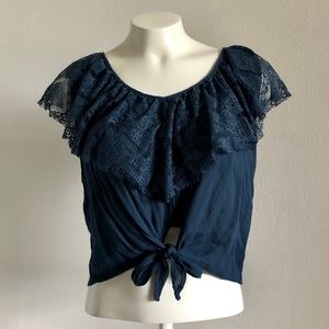 MASON & BELLE Navy Tank Top Lace Ruffles